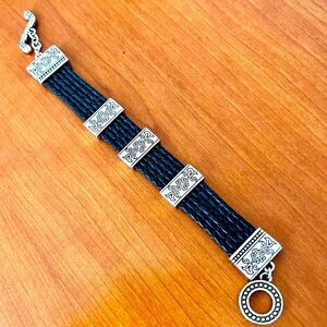 Brighton Braided Leather Bracelet, Toggle Clasp, Silver Plated